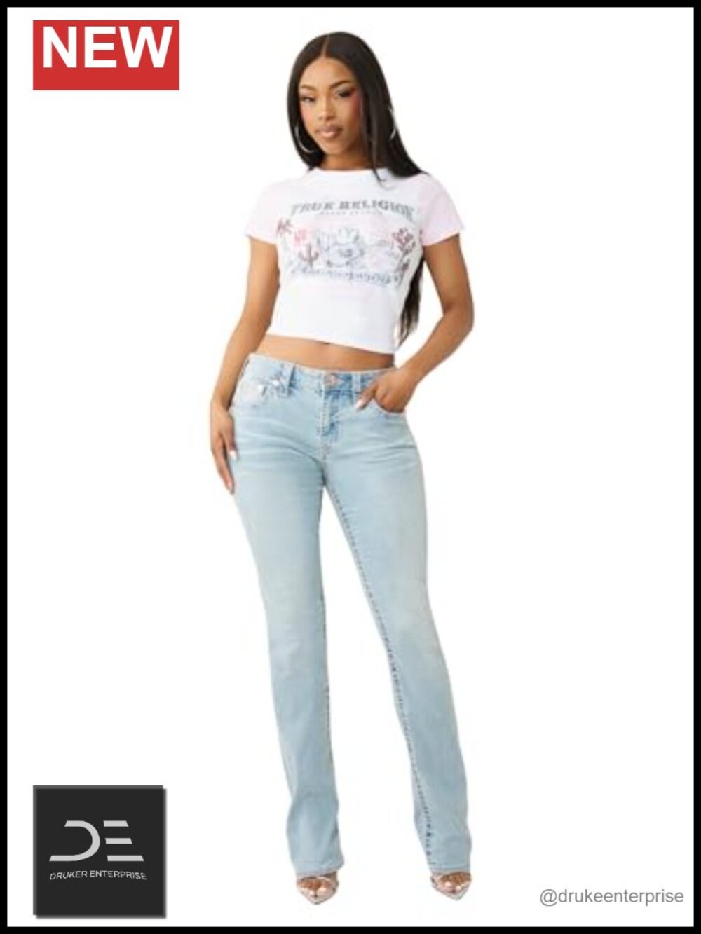 True Religion Billie Big T Stitch Straight Jeans Mid Rise Stretch Denim Women